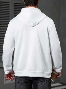 Manfinity CasualCool Men's Casual Everyday Commute Simple Versatile Solid Color Diamond Textured Fabric Zip-Up Hooded Fleece Sweatshirt, Autumn White Long Sleeve Top - White - View 2