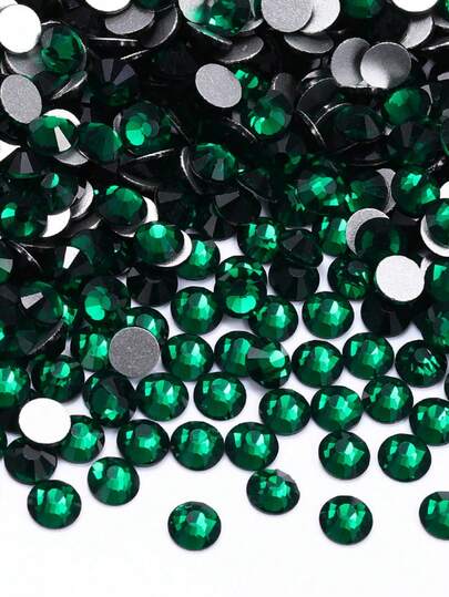 2000pcs 3-6mm Silver Flat Dark Green Resin Rhinestones, Round Jelly Gemstones For Making Accessories Shoes, Clothes, Cosmetics, Bags, Decoration