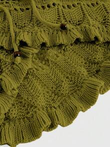 ROMWE Falda de punto calada de verano, casual y de vacaciones para mujer - Verde Oscuro - Ver 4