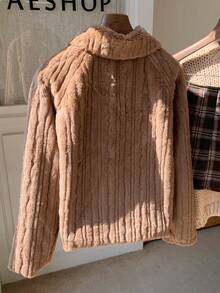 Comfortcana Women's Fashion Casual Bow Faux Fur Long Sleeve Jacket - Mocha Brown - View 2