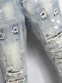 Manfinity Homme 男士休闲时尚做旧浅蓝色水洗紧身牛仔裤 - 淺色水洗藍 - 查看 5