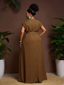 Veslaya 秋冬新品，女士秋冬服装，万圣节，复活节，西部风，海滩风，波西米亚风，节日，嘉年华，复古风，乡村音乐风，女士休闲装，大码开衩长裙，棕色长裙，卡其色连衣裙，棕色长裙，大地色系连衣裙 - 摩卡棕 - 查看 4