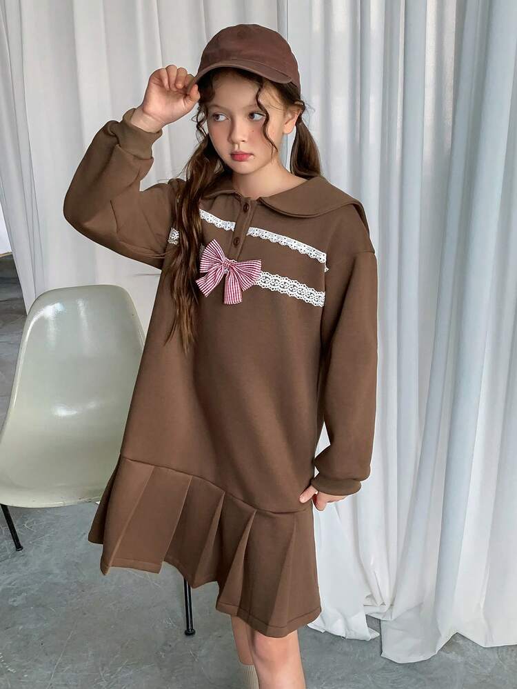 Tween Girls Doll Face Knitted Fleece Dress, Fall,Winter