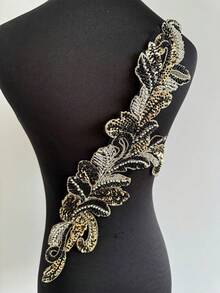 1件手工仿珍珠婚纱缝制珠饰蕾丝贴片闪亮黄色缝制亮片水晶珠饰紧身配饰DIY装饰礼服 - 黑色 - 查看 1