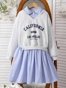 Sparklyn 1pc Tween Girls Sweatshirt Dress, Casual Sweet 2 In 1 Dress Suitable For Autumn Daily Wear - Grey - View 7