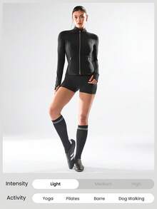 GLOWMODE FeatherFit™ Slim-It Streamline Performance Secure Pockets Zip Up Long Sleeve Jacket Low Impact Yoga Daily Fall - Black - View 5