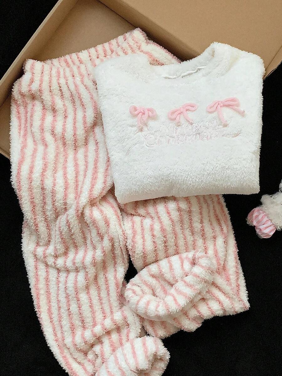 Comfortcana Quần nỉ ấm sọc hồng, mùa đông - Hồng - Xem 1