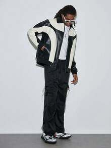 Modcrash 男士双色拉链PU皮夹克 - 黑與白 - 查看 3