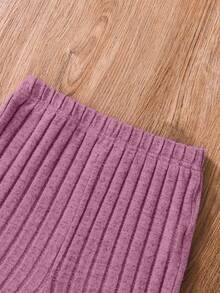 SHEIN 2pcs Tween Girls Casual Solid Color Ribbed Hoodie & Pants Set - Hot Pink - View 6