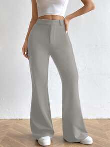 SHEIN Unity Pantalones elegantes de unicolor con pierna acampanada y ajustados para uso diario - Gris Claro - Ver 5
