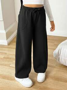 SHEIN Tween Girls Oversized Sweatpants, Casual & Fashionable For Everyday Wear - Black - View 5