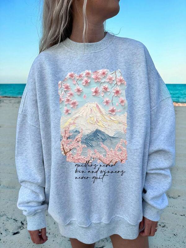 Veykashi Sweat-shirt-shirt à capuche ample et décontracté à col ras du cou épais, motif minimaliste casual. Vêtements d'automne et d'hiver pour femmes grande taille