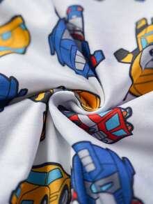 Transformers X SHEIN 2pcs Baby Boy Summer Casual Robot Print Round Neck Short Sleeve T-Shirt And Shorts Set