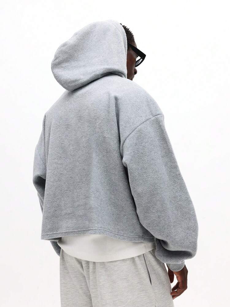 Oversized Heathered Grey Hoodie With Script Embroidery