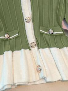 Franclia Women's New Gentle Elegant Flare Sleeve Ruffled Hem Cardigan, Spring/Autumn - Olive Green - View 3