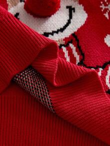 AXEPEAK Men's Christmas Snowflake & Reindeer Pattern Loose Fit Long Sleeve Sweater, Autumn/Winter - Red - View 7