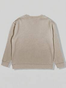 EMERY ROSE 女式心形拉链图案针织毛衣，舒适圆领长袖上衣，适合日常穿着