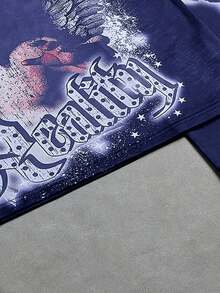 PAVTROS Men's Street Style Long Sleeve T-Shirt With Digital Printing Of Angel Blowing Bubble Gum Pattern - Blue - View 7