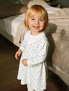 1 Nuovo Vestito da Bambina Alla Moda, Semplice e Dolce, con Motivo Floreale, Colletto in Pizzo, Manica Lunga, Adatto per Primavera e Autunno, Uso Quotidiano, all'aperto, Regalo, Vestito da Bambina, Vestito per Bimba, Vestito per Neonata - Multicolore - Visualizzare 4