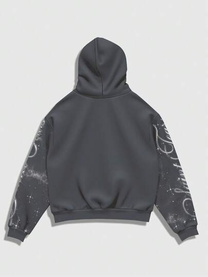 Street Life Sudadera con capucha con cremallera, cordón y forro térmico con estampado de letras y ojos para hombre, otoño/invierno