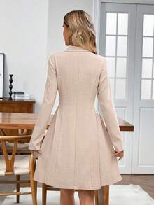 SHEIN LUNE Vestido midi de manga larga con cuello casual y unicolor minimalista para mujer - Caqui - Ver 2