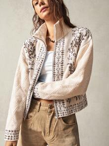 Bohemela 女式白色高领开衫，适合度假、秋冬季 - 杏色 - 查看 4