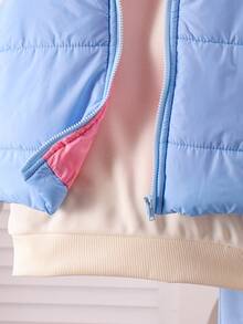 3 件套女童休闲可爱日常服装，包括蓝色连帽长袖运动衫、粉色蝴蝶结背心、圆领套头衫和裤子，时尚冬季儿童户外服装 - 藍色 - 查看 8