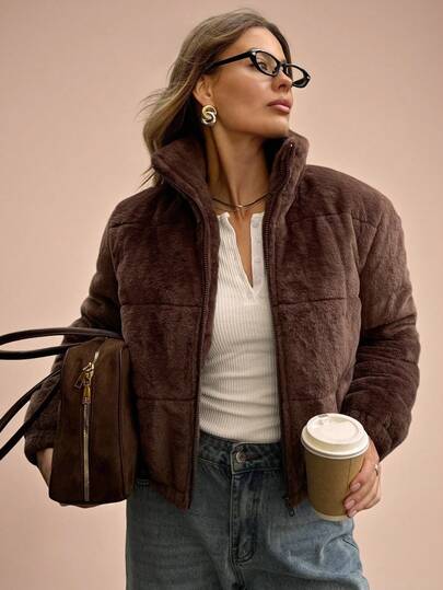 SHEIN BAE Damjacka med ståkrage, enfärgad, casual, höst/vinter