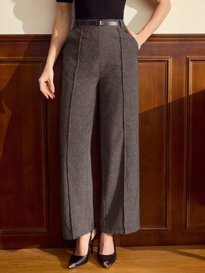 Vintamour 复古经典优雅女裤春夏修身腰裤灰色直筒裤带口袋