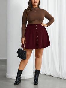 SHEIN Privé Váy ngắn trơn màu thường ngày cỡ lớn cho nữ - Đỏ - Xem 5