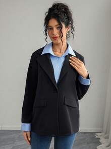 SHEIN Casual Loose Blazer Jacket - Black - View 6