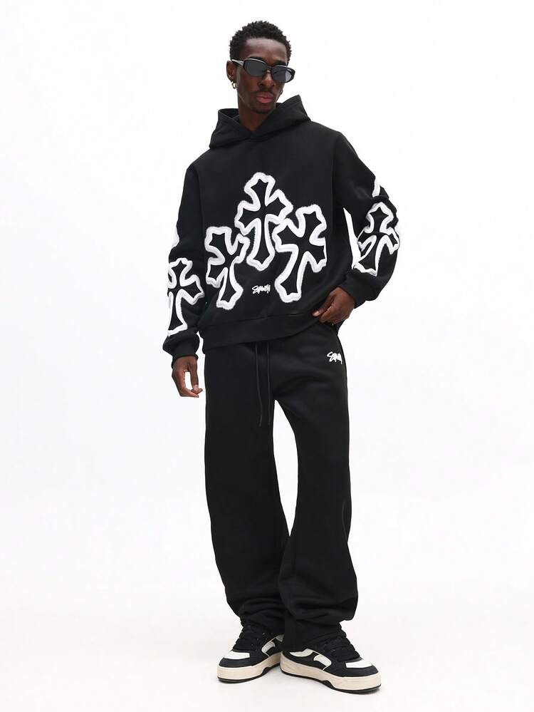 Hoodie And Sweatpants Set With Abstract Print