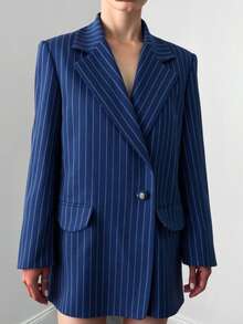 EURMUSE 翻領線條西裝外套 - 寶藍色 - 查看 3