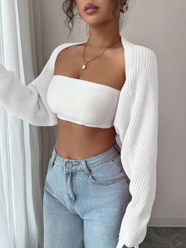 Rafferiza Women's Elegant Solid Color Ribbed Knit Cropped Cardigan, Spring - Beige - View 4