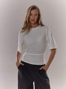 MUSERA Cinched Waist Draped T-Shirt Casual Vacation Casual Basics Airport Holiday Oversized Tee Fall Autumn Winter Elegant Spring Summer - White - View 5