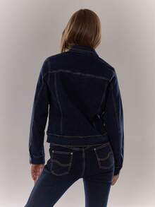 MUSERA Contrast Stitch Denim Jacket Autumn Winter Cute Casual Cosy Chic Spring Summer - Dark Wash - View 2