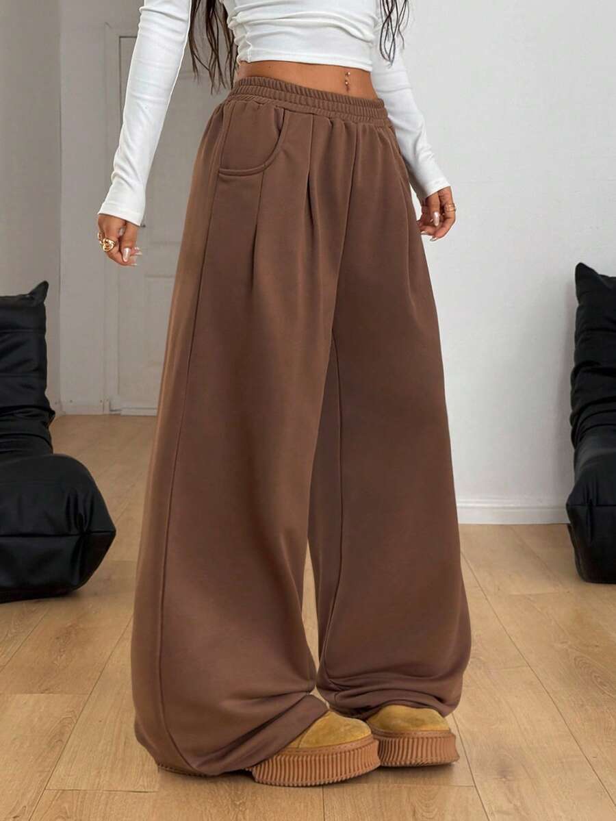 Coolane 女式秋季街头时尚休闲复古灯芯绒纹理长裤 - 棕色 - 查看 1