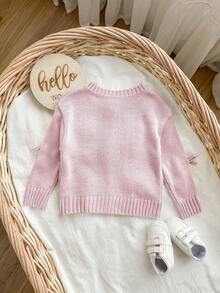 SHEIN Apricot Bowknot Cardigan, Cute & Versatile For Baby Girls, Autumn/Winter - Pink - View 2