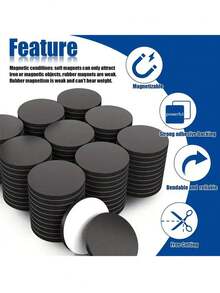 磁性圆点 - 自粘磁铁 (0.8" X 0.8") 剥离粘贴圆形工业柔性粘性磁铁片，可替代方块、贴纸、条状和胶带 (5/10/15/20/25/30/35/40/50/100 个) - 黑色 - 查看 2
