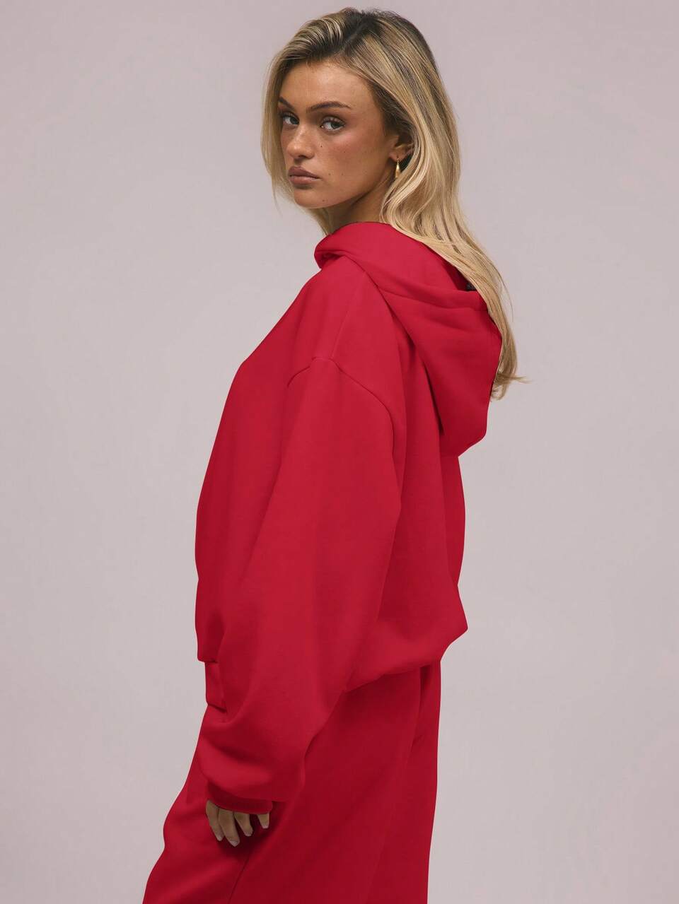 Red Oversized Fleece Hooded Sweatshirt