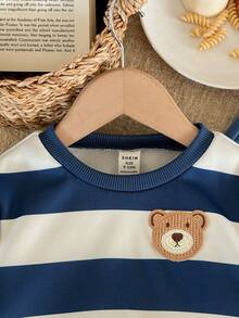 LMoss Kids LMoss 2pcs Baby Boy Knitted Striped Crew Neck Casual Sweatshirt And Pants Set, Baby Boys 2pcs, Baby Set Autumn Winter Season, Baby Boy Two Pieces Set, Baby Boy Clothes Long Sleeve, Cozy Fall & Winter Styles, Long Sleeve Tops, - Multicolor - View 5