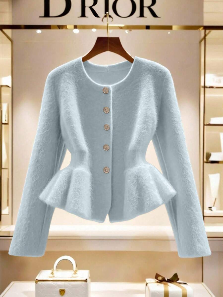 Franclia 新款秋季圆领收腰针织开衫，轻盈精致修身款式