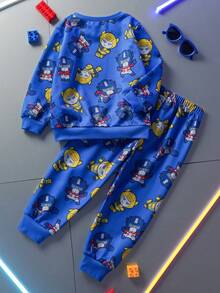 Transformers X SHEIN 2pcs/Set Young Boy Casual Everyday Cartoon Robot Print Sweatshirt And Sweatpants Set, Autumn/Spring - Multicolor - View 2
