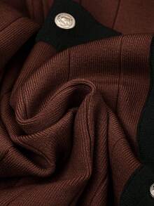 SHEIN LUNE Plus Size Contrast Trim Button Front Long Sleeve Top And Solid Color Pants Sweater Set - Multicolor - View 6