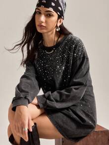 Easelle 仿皮草大衣印花钻石图案秋冬大衣棕色拉链开衫外套