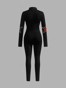 Slaydiva Casual Long Sleeve Front Zipper Jumpsuit, Suitable For Autumn/Winter - Multicolor - View 2