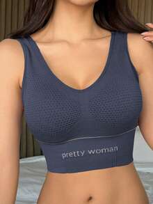 DAZY 优雅无缝纯色运动文胸，女士内衣 - 霧霾藍 - 查看 3