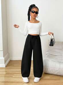 SHEIN Tween Girls Oversized Sweatpants, Casual & Fashionable For Everyday Wear - Black - View 6