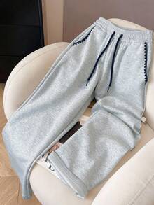 Resyla 2pcs Set: Fashionable Minimalist Hoodie With Lace Trim, Great Gift For Friends - Light Grey - View 3