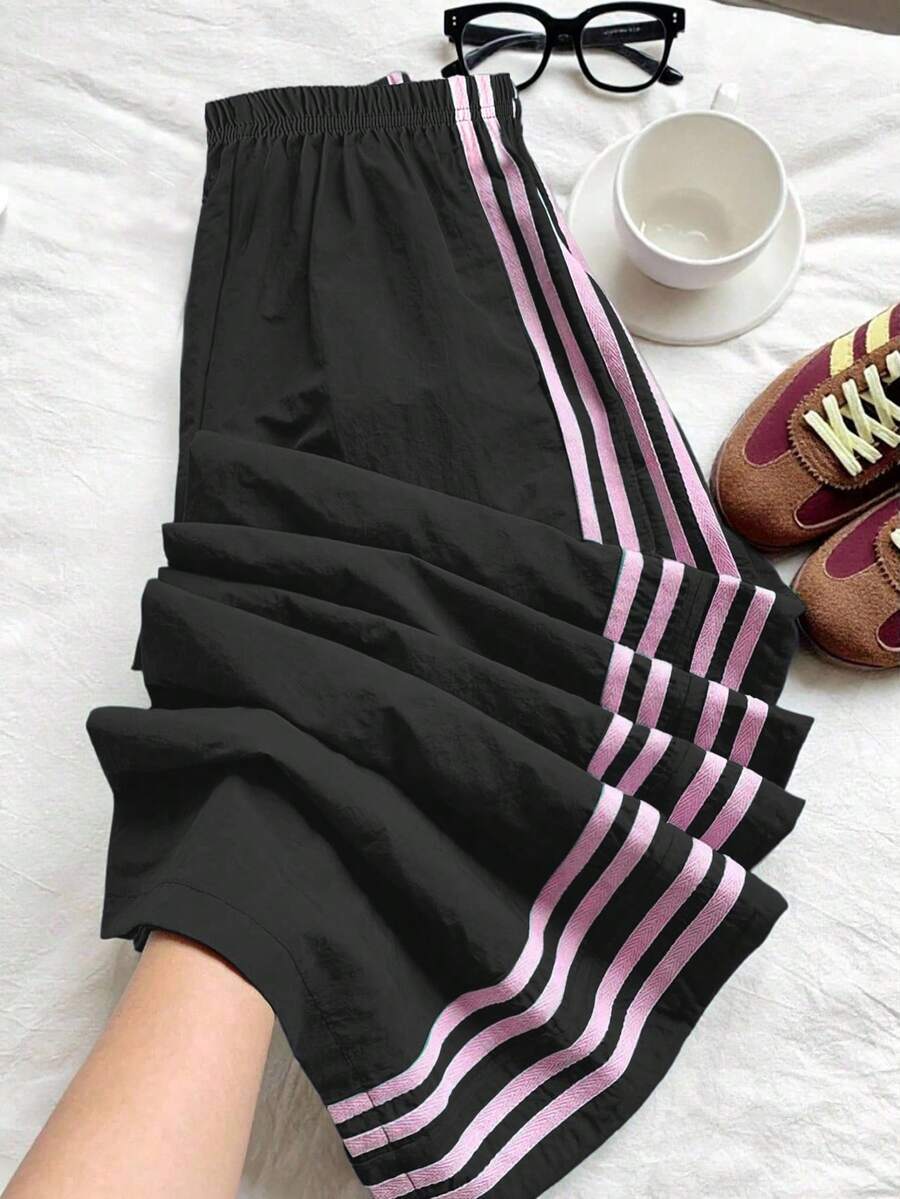 SHEIN Tween 女童侧条纹印花松紧腰休闲裤